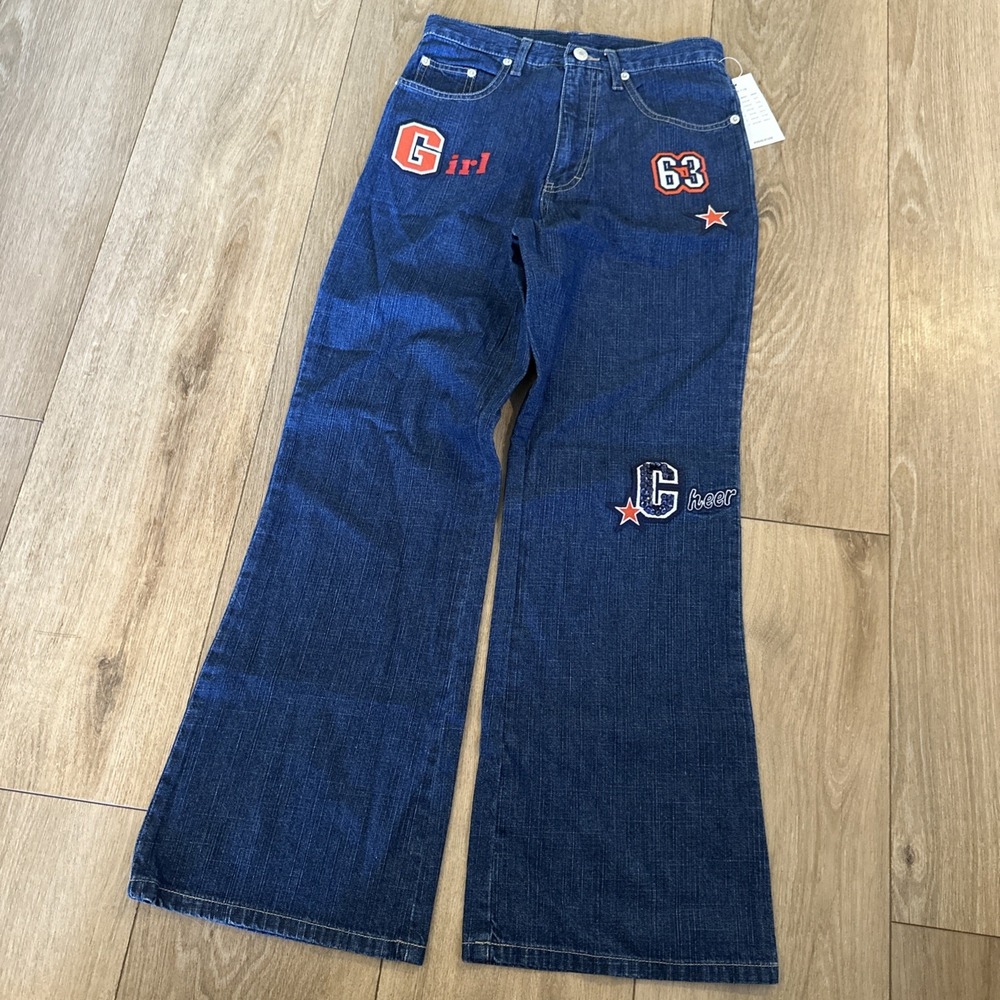 KRU Girl's‎ Denim Blue Jeans Cheer School Spirit Pants Size 12 Flare Leg NEW
